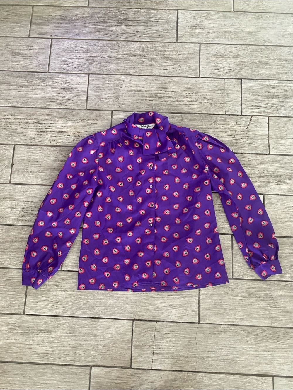 Purple Floral Tie-Neck Blouse by Shein